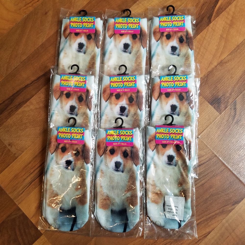 9 Pair Puppy Dog Ankle Socks No Show Women Collie Cute canine low ladies white